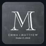 Elegant Modern Chalkboard Monogram Favor Label<br><div class="desc">Gestroomlijnd en eenvoudig modern minimalistisch typografisch ontwerp met koele faux krijtbord textuur gedrukte achtergrond en uw aangepaste bruiloft monogram,  namen en trouwdatum. Klik op "PAS HET AAN" om je eigen tekst of foto's toe te voegen. Pas lettertypen en kleuren aan om uw eigen unieke stickers en labels te ontwerpen!</div>