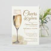 Elegant Modern Champagne Cheers 40th Birthday Kaart (Staand voorkant)