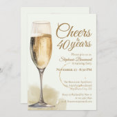 Elegant Modern Champagne Cheers 40th Birthday Kaart (Voorkant / Achterkant)