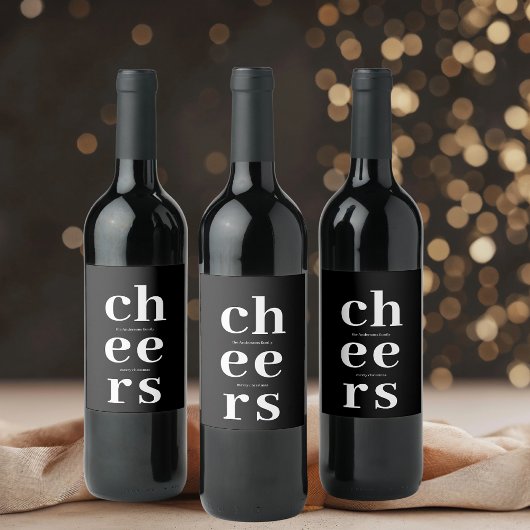 Elegant Modern Cheers | Minimalist Black  Wijn Etiket