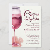 Elegant Modern Cheers Red Wine 40th Birthday Party Kaart (Voorkant)