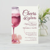 Elegant Modern Cheers Red Wine 40th Birthday Party Kaart (Staand voorkant)