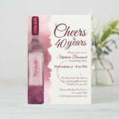Elegant Modern Cheers Red Wine 40th Birthday Party Kaart (Staand voorkant)