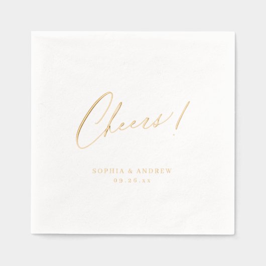 Elegant modern cheers script minimalist wedding folie servetten (Voorkant)