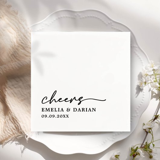 Elegant Modern Cheers Script Minimalistische bruil Servet