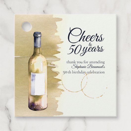 Elegant Modern Cheers White Wine 50th Birthday Bedankjes Labels (Voorkant)