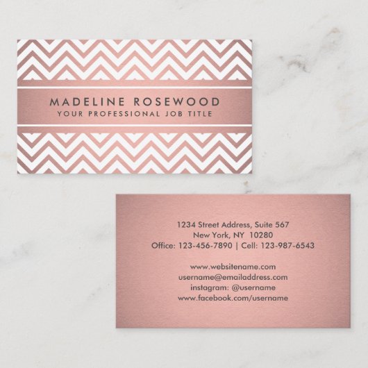 Elegant Modern Chevron Pink Rose Gold Faux Folie Visitekaartje (Voorkant / Achterkant)