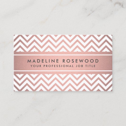 Elegant Modern Chevron Pink Rose Gold Faux Folie Visitekaartje (Voorkant)
