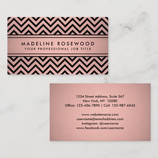 Elegant Modern Chevron Pink Rose Gold Faux Folie Visitekaartje (Voorkant / Achterkant)