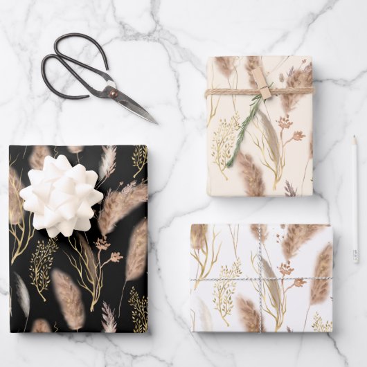 Elegant modern Chic Beige Pampas Grass Patroon Inpakpapier Vel (Voorkant)