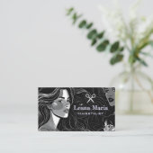 Elegant Modern/Chic Black and White Hair Salon Visitekaartje (Staand voorkant)