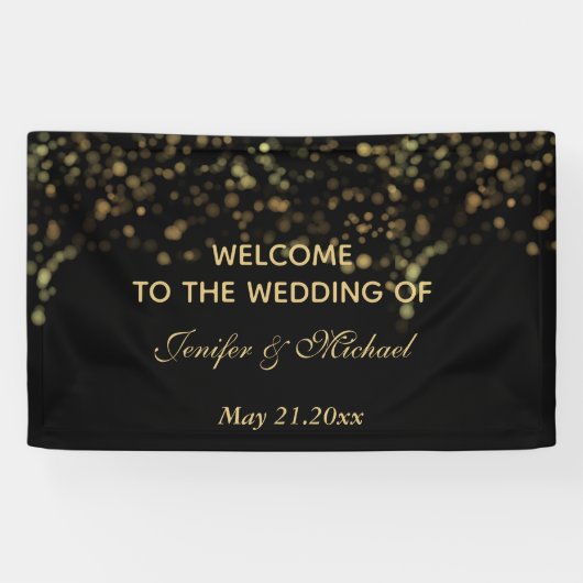 Elegant modern chic Black gold bokeh bruiloft Spandoek (Horizontaal)