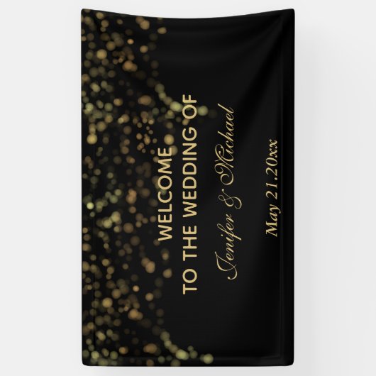 Elegant modern chic Black gold bokeh bruiloft Spandoek (Verticaal)