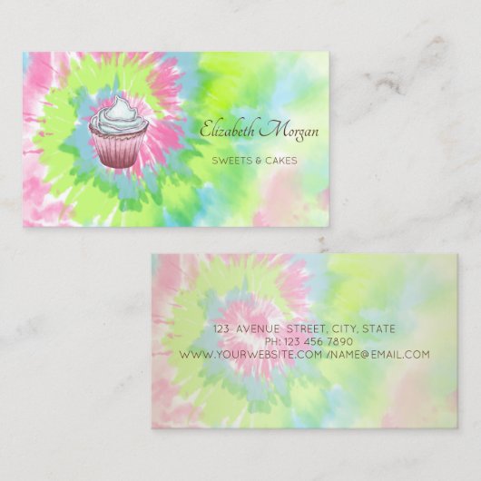 Elegant Modern, Chic Cupcake Tie Dye Visitekaartje (Voorkant / Achterkant)