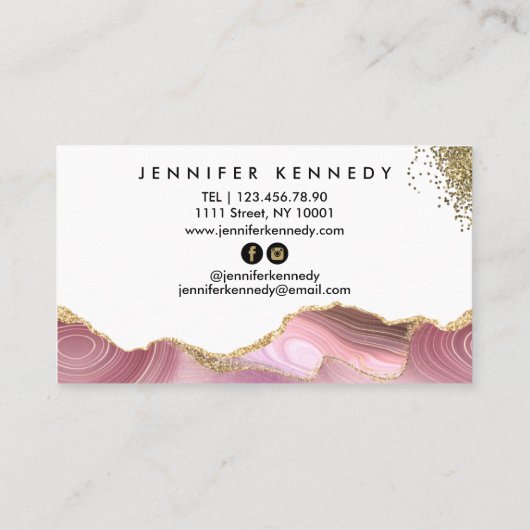 Elegant modern Chic Gold Glitter Roze Agate Marble Visitekaartje (Achterkant)