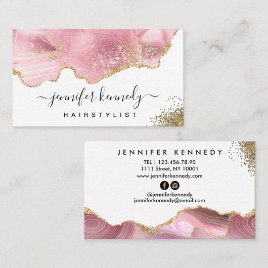 Elegant modern Chic Gold Glitter Roze Agate Marble Visitekaartje (Voorkant / Achterkant)