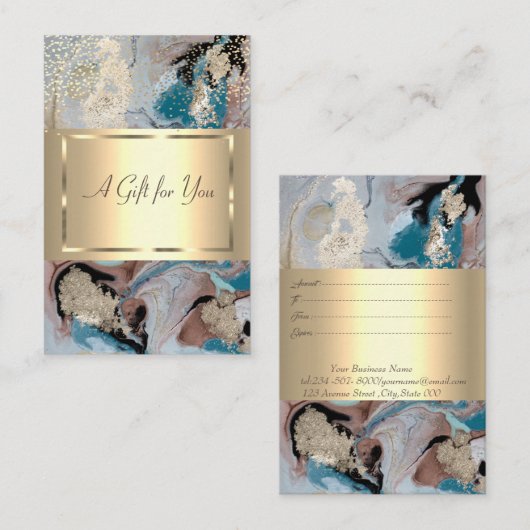 Elegant modern Chic Gold Lijst, Confetti, marmer Kortingskaartje (Voorkant / Achterkant)