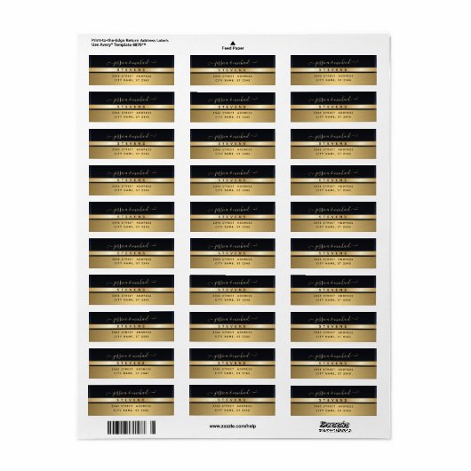 Elegant modern chic gold/zwarte bruiloft etiket (Full Sheet)