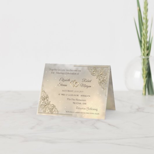 Elegant Modern Chic Gouden Hartjes Trouwfeest (Voorkant)