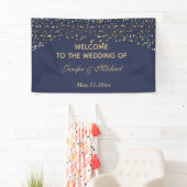Elegant modern chic navy gold confetti bruiloft spandoek (Insitu)