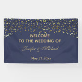Elegant modern chic navy gold confetti bruiloft spandoek (Horizontaal)