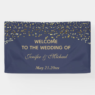 Elegant modern chic navy gold confetti bruiloft spandoek