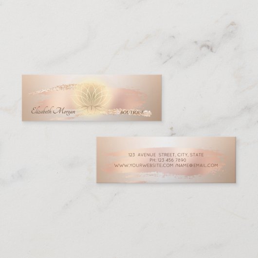 Elegant Modern, Chic Roos Gold Bruske Lotus Mini Visitekaartje (Voorkant / Achterkant)