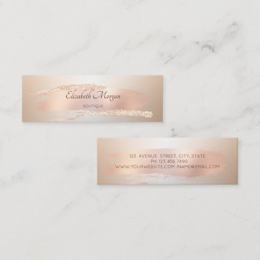 Elegant Modern, Chic Roos Gold Bruske Stroke Mini Visitekaartje (Voorkant / Achterkant)