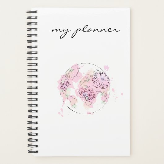Elegant modern Chic roze Waterverf Wereldbol Planner (Voorkant)