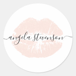 Elegant modern chick blush roze lippen wit ronde sticker