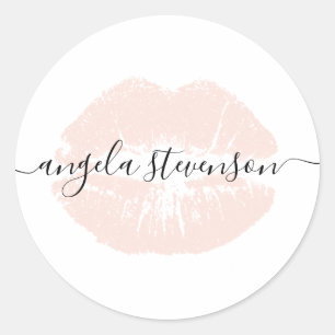 Elegant modern chick blush roze lippen wit ronde sticker