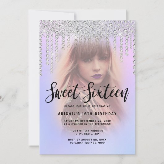 Elegant modern chick diamant druppelt zestien zoet kaart (Voorkant)