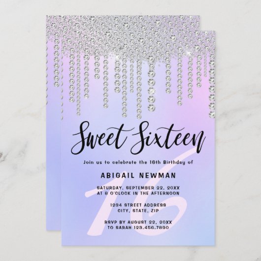 Elegant modern chick diamant druppelt zestien zoet kaart (Voorkant / Achterkant)