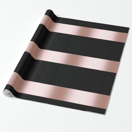 Elegant modern chick roos gold & black strip cadeaupapier (Uitgerold)