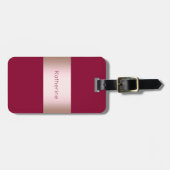 Elegant modern chick roos gold & burgundy strip bagagelabel (Voorkant horizontaal)