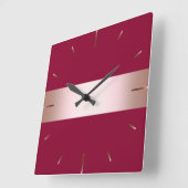 Elegant modern chick roos gold & burgundy strip vierkante klok (Hoek)