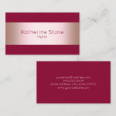 Elegant modern chick roos gold & burgundy strip visitekaartje (Voorkant / Achterkant)