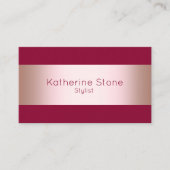 Elegant modern chick roos gold & burgundy strip visitekaartje (Voorkant)