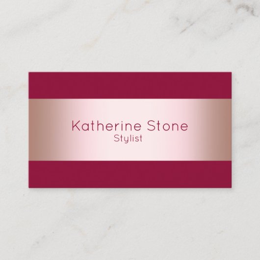 Elegant modern chick roos gold & burgundy strip visitekaartje (Voorkant)