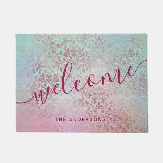 Elegant modern chick roos gold damask waterverf deurmat (Voorkant)