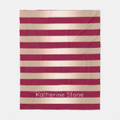 Elegant modern chick roos goud bordeaux gestreept fleece deken (Voorkant)