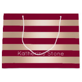 Elegant modern chick roos goud bordeaux gestreept groot cadeauzakje (Voorkant)