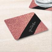 Elegant modern chick roos goud glitter zwart kartonnen onderzetters (Schuin)