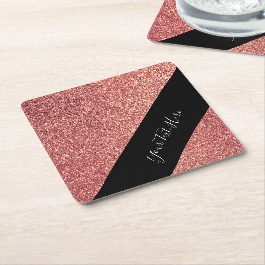 Elegant modern chick roos goud glitter zwart kartonnen onderzetters (Schuin)