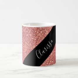 Elegant modern chick roos goud glitter zwart koffiemok