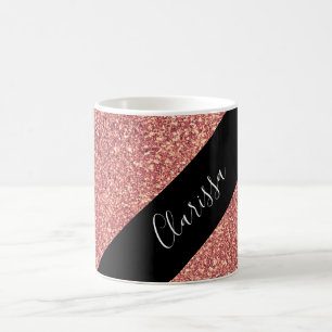 Elegant modern chick roos goud glitter zwart koffiemok