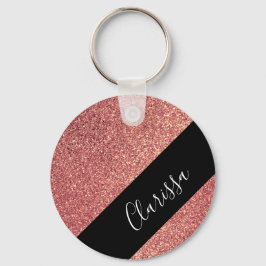 Elegant modern chick roos goud glitter zwart sleutelhanger