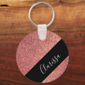 Elegant modern chick roos goud glitter zwart sleutelhanger (Voorkant)