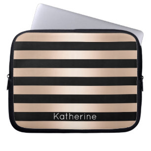 Elegant modern chick roos goud zwart gestreept laptop sleeve