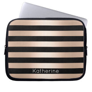 Elegant modern chick roos goud zwart gestreept laptop sleeve